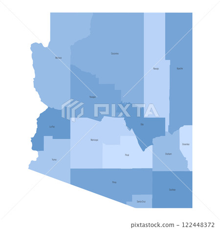 Arizona, AZ - detailed political map of US state. Administrative map divided into counties. Blue map with county name labels. Vector illustration 122448372