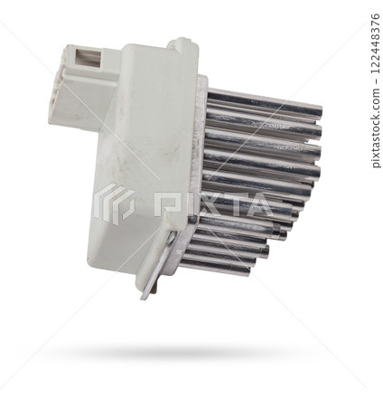Car heater fan speed regulator on white isolated background. Catalog of spare parts for vehicles. Car heater fan speed regulator on white isolated background. Catalog of spare parts for vehicles. 122448376