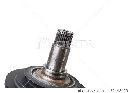 Car spare part - wheel drive cv joint on white isolated background. Catalog of spare parts for car service. Car spare part - wheel drive cv joint on white isolated background. Catalog of spare parts for car service. 122448453