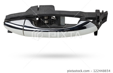 Spare part and body element outer handle of opening a door from a car on a white isolated background. Auto service industry. 122448654