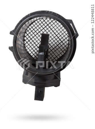 Mass air flow sensor isolated on white background. Auto service industry. Spare parts catalog Auto service industry. Spare parts catalog. 122448811