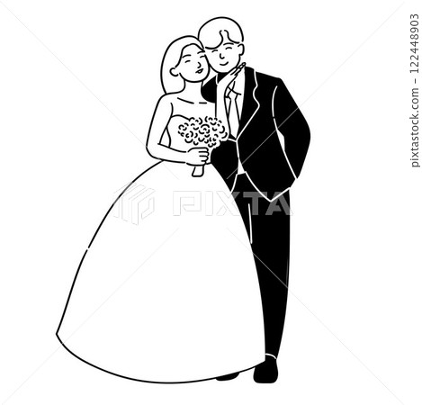Bride and groom, cute and happy couple on their wedding day vector illustration Bride and groom, cute and happy couple on their wedding day vector illustration 122448903