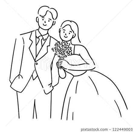 Cute young couple at their wedding. Wedding day vector illustration Cute young couple at their wedding. Wedding day vector illustration 122449003