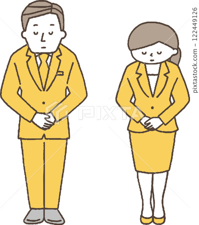 穿著西裝的單色男人和女人鞠躬 122449126