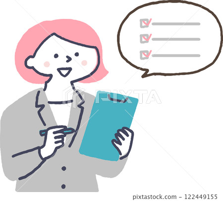 A woman in a suit taking a questionnaire 122449155