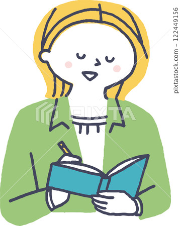 A woman taking a note 122449156