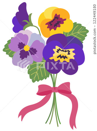 Bouquet of pansies tied with a pink ribbon 122449180