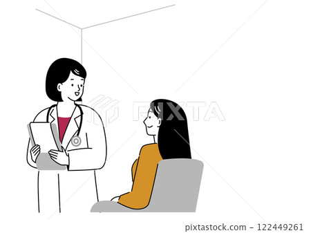 A female doctor explaining to a patient A female doctor explaining to a patient 122449261