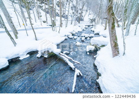"Aomori Prefecture" Snowy scenery of Oirase Gorge in winter 122449436