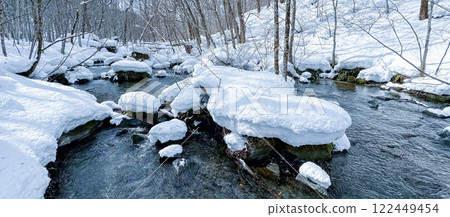 "Aomori Prefecture" Snowy scenery of Oirase Gorge in winter 122449454