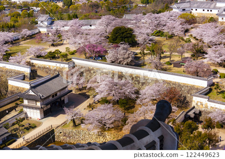 Aerial view of the spring scenery from Himeji Castle 122449623