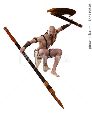 3D Dark skinned warrior with loincloth and axe 122449636
