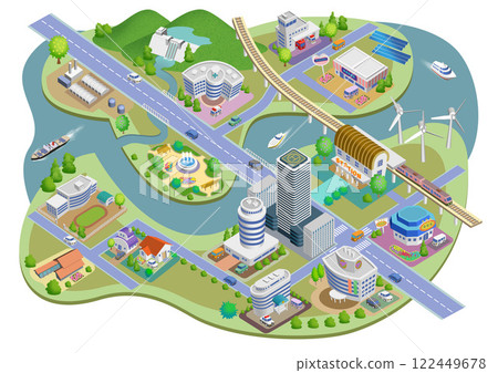 植根於日常生活的智慧城市街景插圖 - 可用的變化 122449678