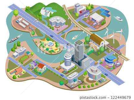 植根於日常生活的智慧城市街景插圖 - 可用的變化 122449679