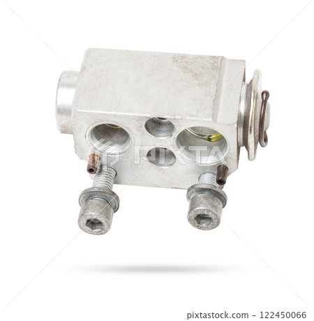 Car air conditioner valve for adjusting the pressure in the climate control system on a white isolated background. Spare parts catalog. 122450066