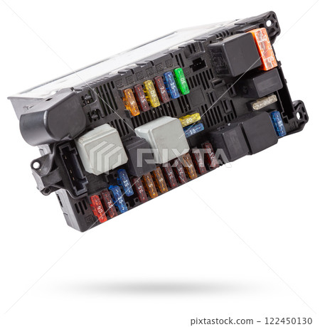 Automotive fuses box in different colors and each color is responsible for the specific value of the protection defined in amperes. Catalog of spare parts. 122450130