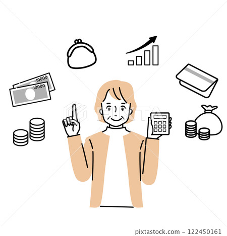 Senior woman with a calculator and icon 122450161