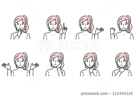 Young lady's facial expression set 122450226