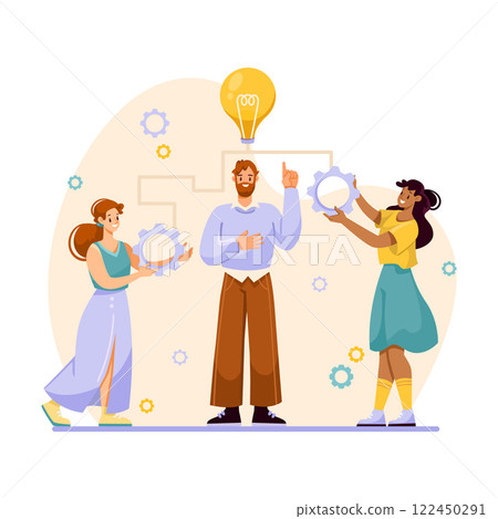 Teamwork Composition with Man and Woman Employee Collaboration Vector Illustration 122450291
