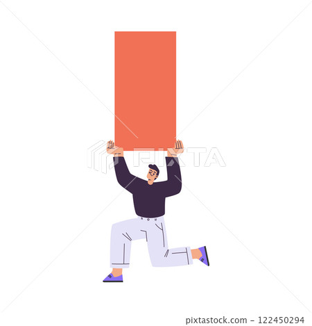 Man Character Office Employee and Team Member Hold Block Vector Illustration 122450294
