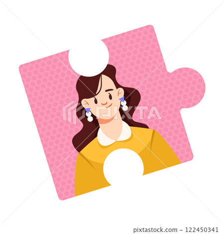 Jigsaw Puzzle with Woman Team Member Character Vector Illustration 122450341