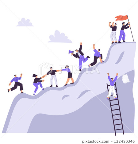 Teamwork with Man and Woman Achieve Goal Climb Up Vector Illustration 122450346