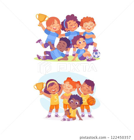 Kids Team with Boy and Girl Character as Unity Vector Illustration Set Kids Team with Boy and Girl Character as Unity Vector Illustration Set 122450357