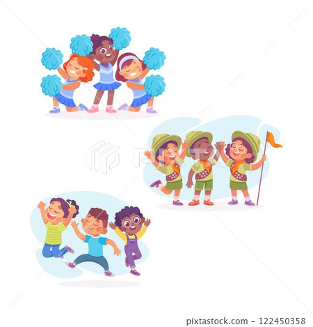 Kids Team with Boy and Girl Character as Unity Vector Illustration Set Kids Team with Boy and Girl Character as Unity Vector Illustration Set 122450358
