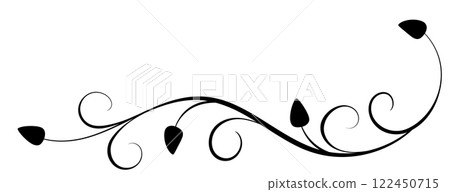 Floral corner ornament with leaves and abstract lines. Graceful element for decor and greeting or invitation card design Floral corner ornament with leaves and abstract lines. Graceful element for decor and greeting or invitation card design 122450715