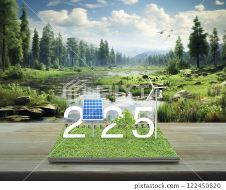 Happy new year 2025 ecological cover concept, Generative AI 122450820