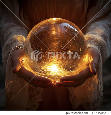 算命先生的手拿著水晶球 AI 影像 算命先生的手拿著水晶球 AI 影像 122450842