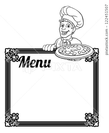 Pizza Chef Cook Cartoon Man Menu Sign Background Pizza Chef Cook Cartoon Man Menu Sign Background 122451507