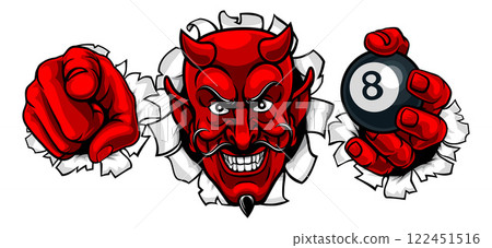 Devil Billiards Pool 8 Ball Mascot Illustration 122451516