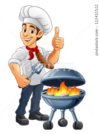 Chef Cartoon Barbecue Cook Man Mascot Character Chef Cartoon Barbecue Cook Man Mascot Character 122451522