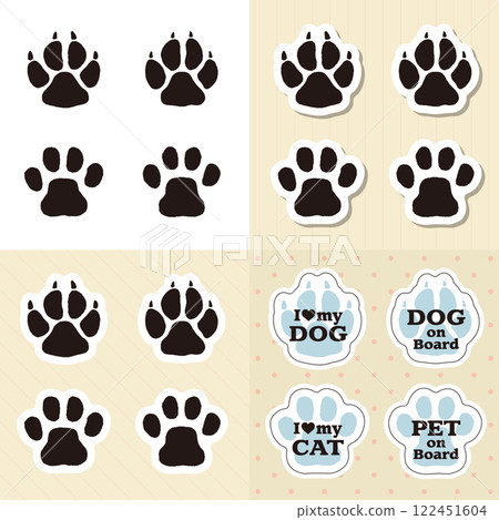 Cat and dog footprints hand-drawn illustration set sticker seal white border 122451604