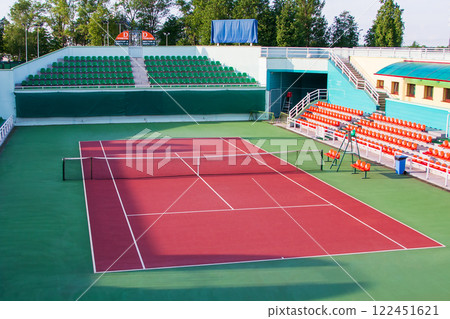 Tennis court. General view, panorama of the sports arena Tennis court. General view, panorama of the sports arena 122451621