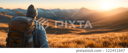 Traveler woman with backpack hiking on top of rocky peak. Snowy mountain landscape. Climber girl on summit. Active lifestyle, climbing, extreme sport concept. Background travel tourism vacations Traveler woman with backpack hiking on top of rocky peak. Snowy mountain landscape. Climber girl on summit. Active lifestyle, climbing, extreme sport concept. Background travel tourism vacations 122451847