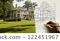 Architect drawing a modern house project on a paper 122451967