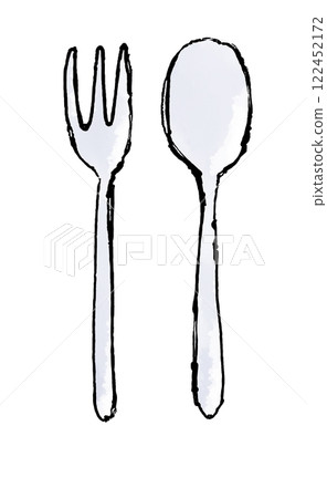 Cutlery illustration: Silver fork and spoon 122452172