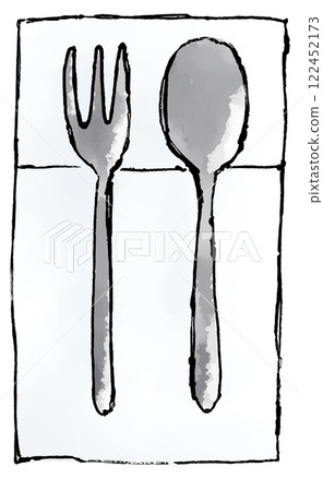 Cutlery illustration: black fork and spoon 122452173