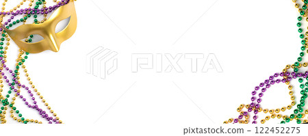 Mardi gras beads frame isolated on white background Mardi gras beads frame isolated on white background 122452275