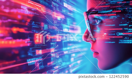 A profile of a person gazing at multiple screens, showcasing visible signs of digital burnout and exhaustion, internet addiction concept A profile of a person gazing at multiple screens, showcasing visible signs of digital burnout and exhaustion, internet addiction concept 122452590