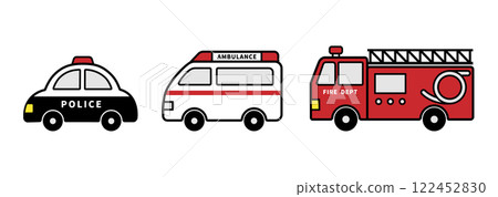 Police car, ambulance, fire engine, emergency vehicle icon set 122452830