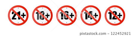 Adults content only age restriction plus years old icon signs flat style design vector illustration. age plus and adults only concept symbols. Sensitive content. Vector 122452921