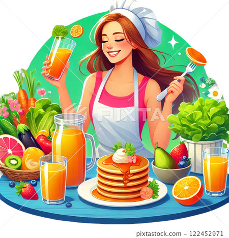 A woman surrounded by ingredients 122452971