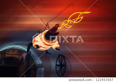Beautiful autumn landscape with old Chapel of the Mother of God in Veveri. Sunset and beautiful blue sky with clouds. Colorful nature background on autumn season. Brno - Czech Republic. 122453567