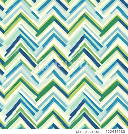 A detailed geometric design showcasing zigzag lines in blue and green tones, reflecting cultural heritage A detailed geometric design showcasing zigzag lines in blue and green tones, reflecting cultural heritage 122453680