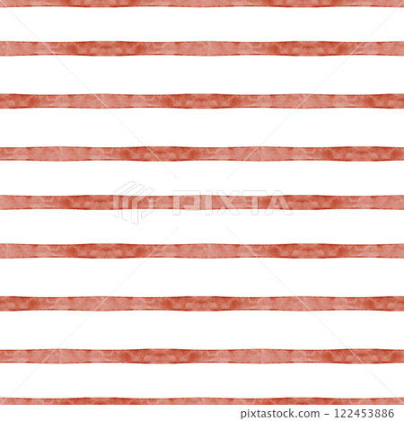 Watercolor geometric pattern of stripes, lines of red color. Illustration as water strokes drawn with a brush on a white background. Abstract seamless print for textiles, fabric, packaging, clothes 122453886