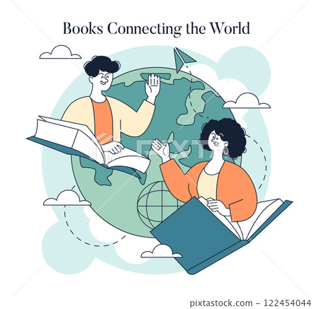 World Book Day illustration. Celebrating the power of literature to connect individuals across the globe. Books serve as bridges between cultures and ideas, fostering understanding and community 122454044