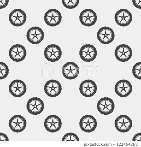 Car racing wheel vector simple seamless pattern. Tire with disc vector background 122454268